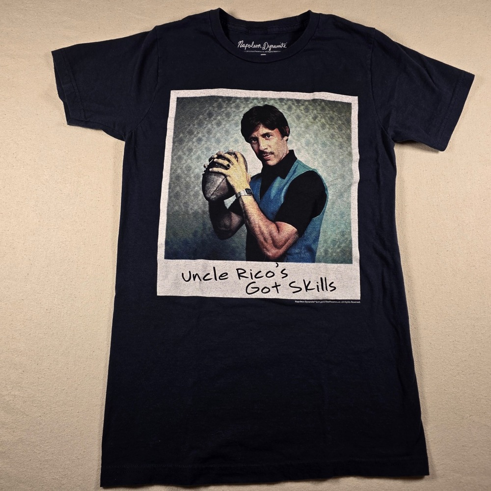 Napoleon Dynamite Uncle Rico Got Skills Movie Graphic T-Shirt Navy Blue Mens S